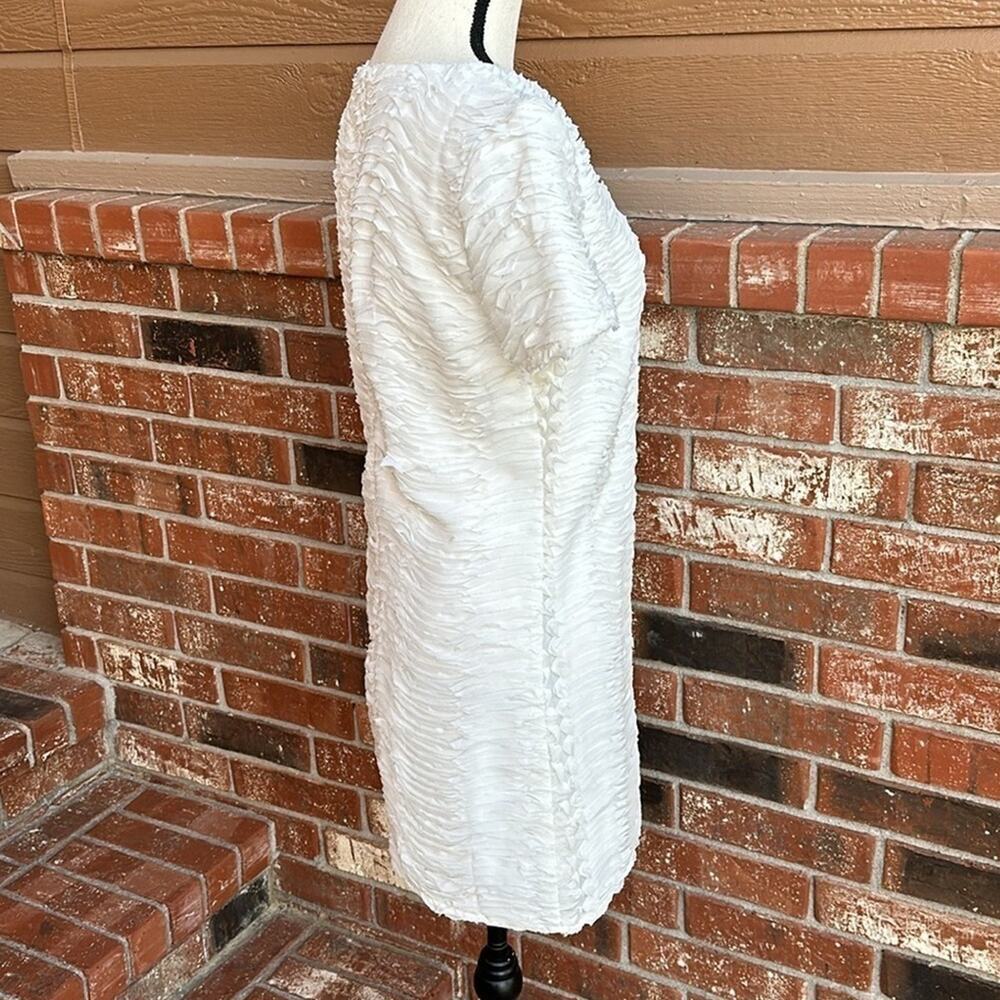 Ark & Co White Ruffle Shift Dress Raw Hem Mini Short Sleeve Bridal Size Small - Picture 5 of 8